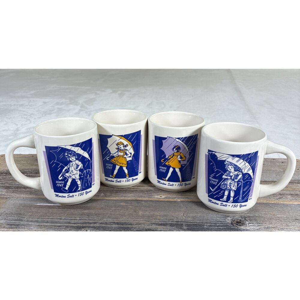 Vintage Set of 4 Morton Salt Coffee Mugs Cups Bryan China New Castle PA Charity